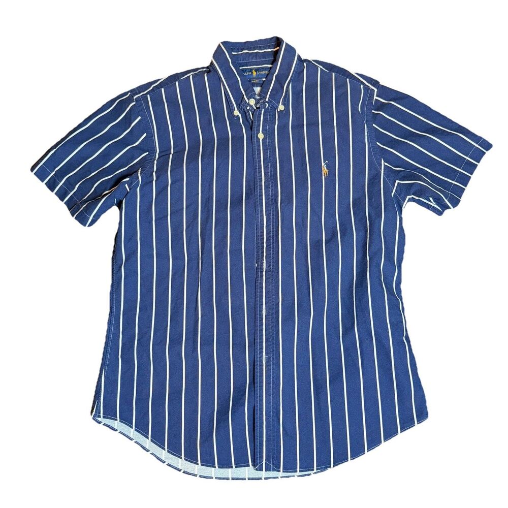 Ralph Lauren Blue White Striped Button Oxford Cotton Shirt Boys Large